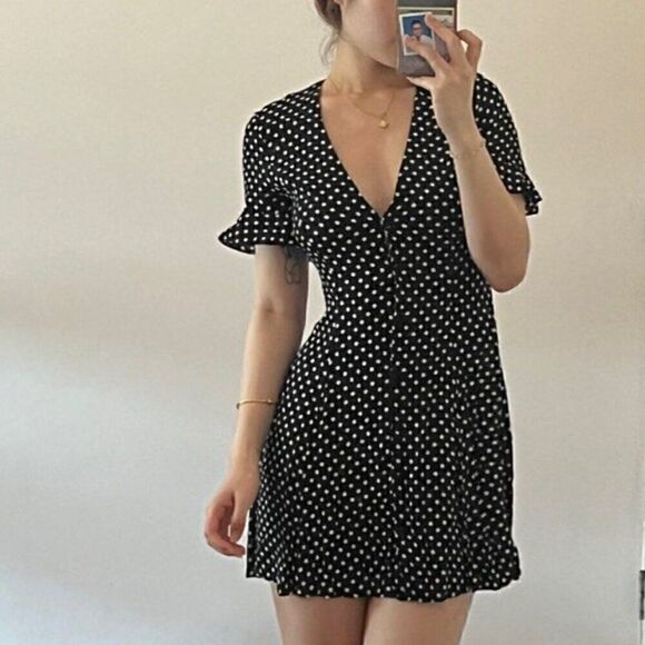 Zara Polka Dot Mini Black Summer Fit Flare Whimsy Goth Flowy Milkmaid Dress - Picture 11 of 15